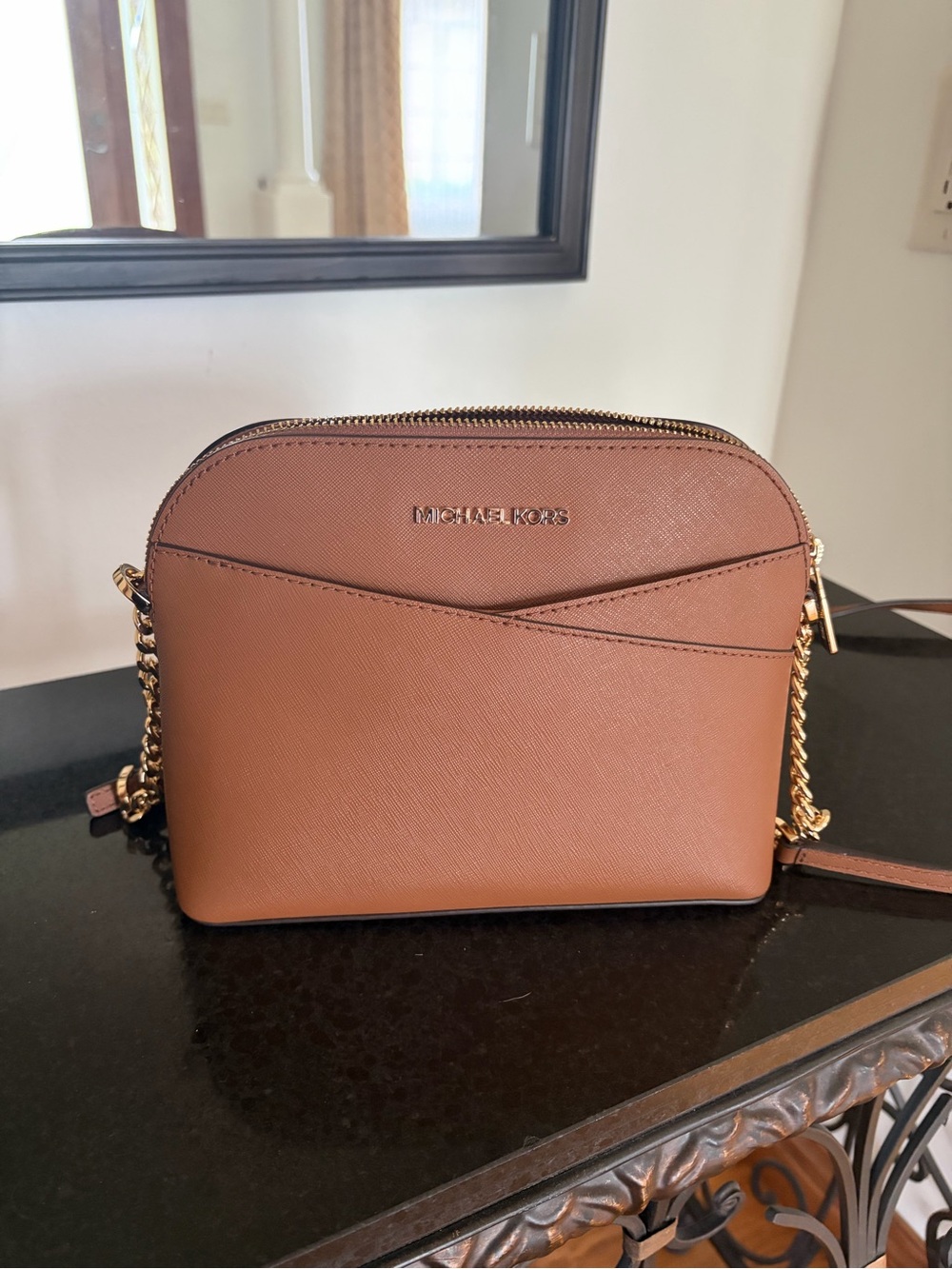 Michael Kors Tan Saffiano Leather Messenger Bag with Gold  Hardware